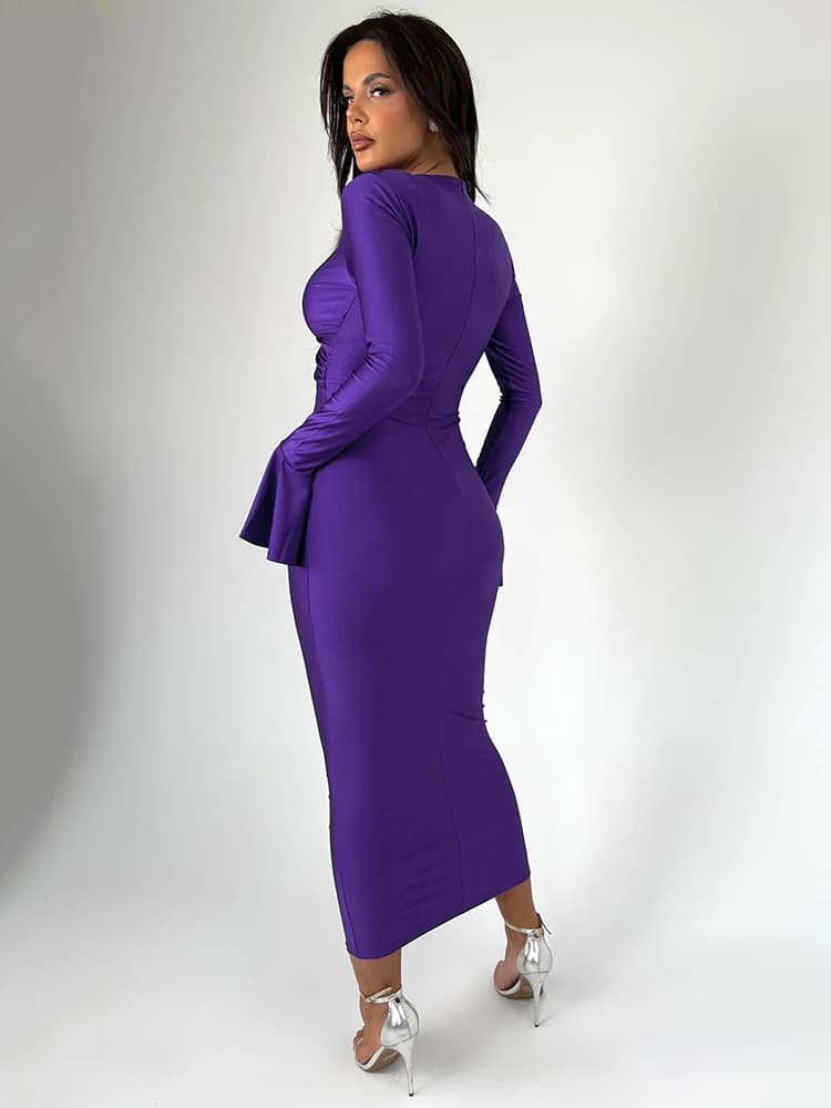 Mozision élégant évider Sexy robe Maxi pour les femmes printemps nouveau col en V manches longues év