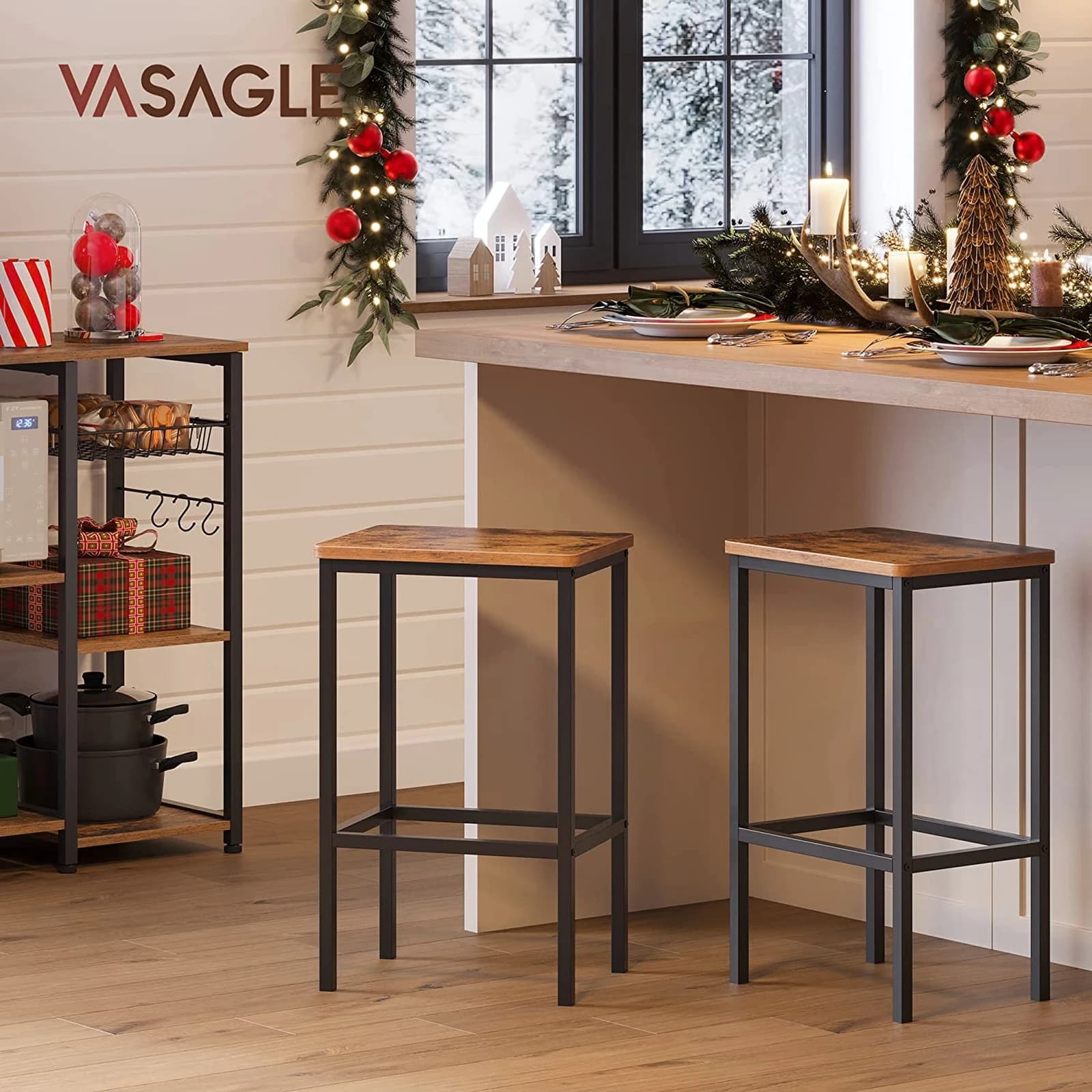 Tabourets de bar VASAGLE, lot de 2 chaises de bar, tabourets de bar pour cuisine et petit-déjeuner a