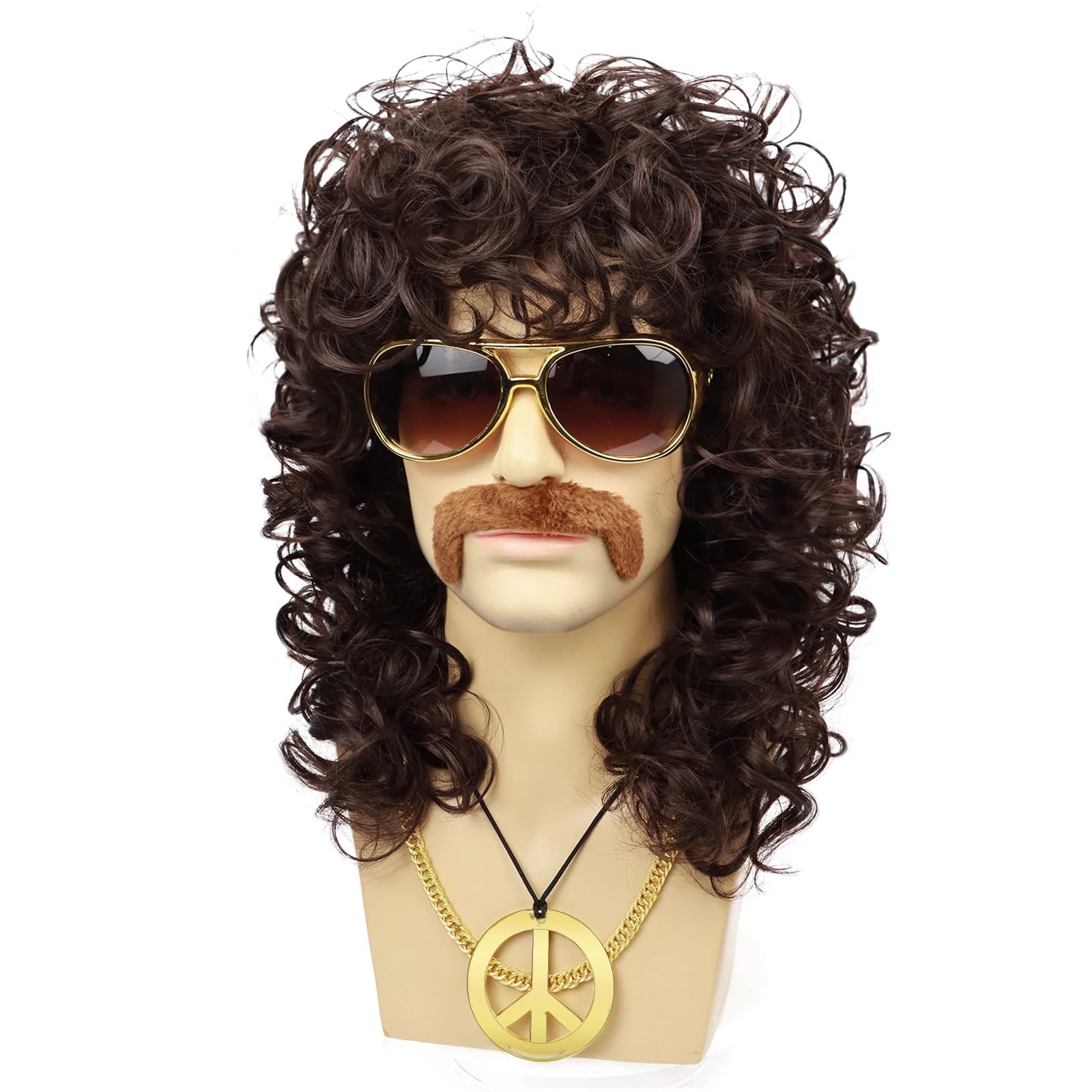 Perruques synthétiques des années 70 pour hommes, Disco pour fête d'halloween, cheveux courts marron