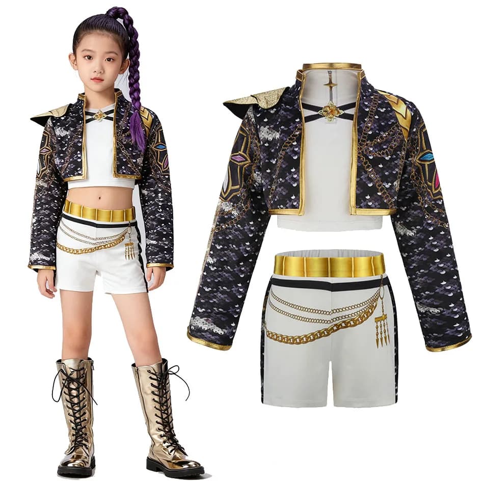 Costume d'Halloween K-pop pour filles, tenue de groupe idole noire trois pièces, ensemble de robe de