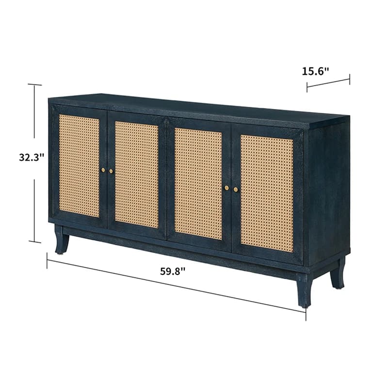 Mars-panneaux de qualité supérieure, buffet en rotin, armoire de rangement d'appoint avec 4 portes e