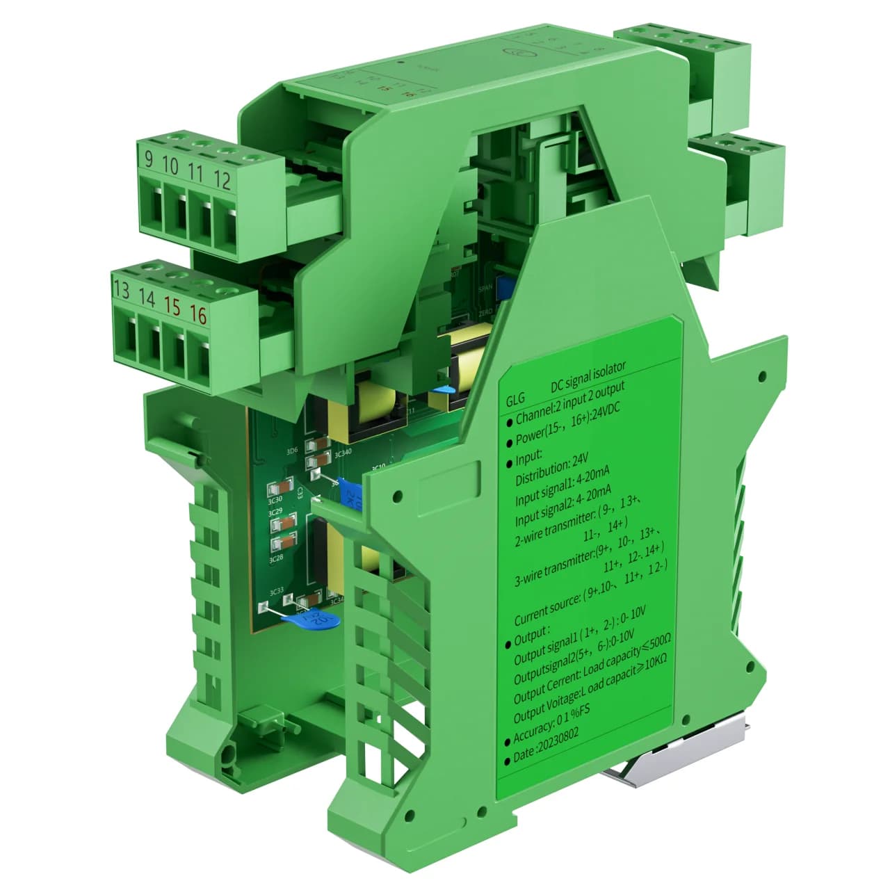 Transmetteur d'isolement de signal analogique DC, 0-10V, 4-20mA, isolateur de signal analogique, sor