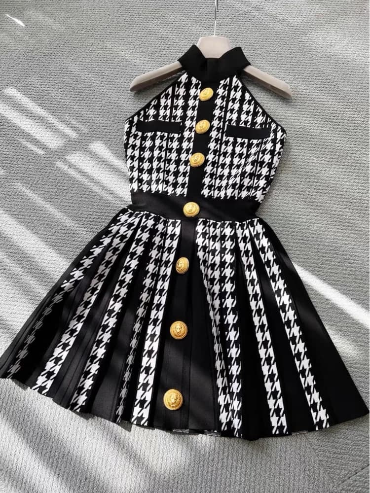 High Street – robe tricotée à pied-de-poule pour femmes, élégante, Sexy, sans manches, décontractée,
