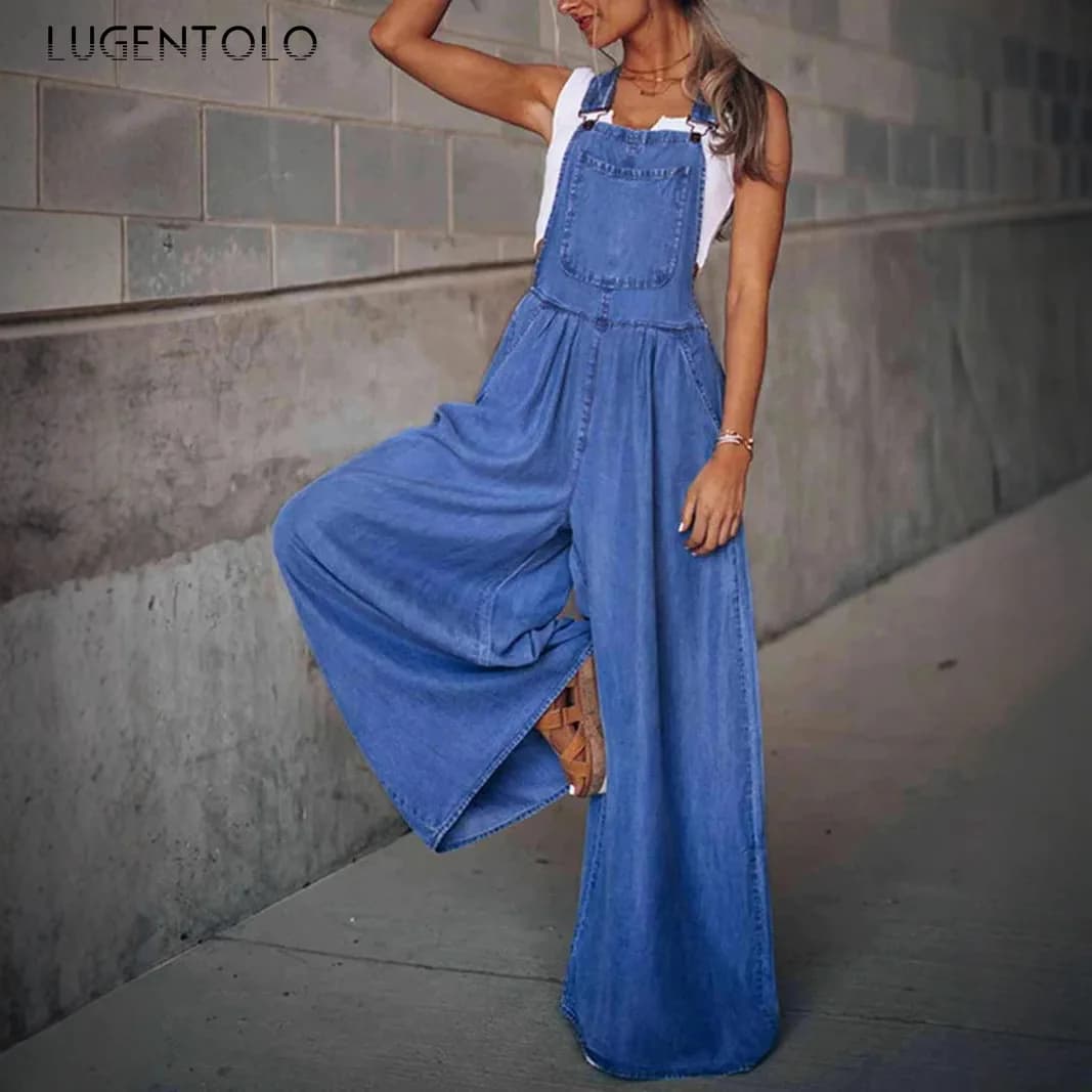 Salopette en Denim pour Femme, Salopette à Jambes Larges, avec Poches, Taille Haute, Mode de Rue, Br