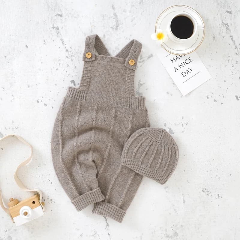 Barboteuse avec chapeau pour bébé garçon et fille, combinaison à bretelles, ensemble de tenues à la 