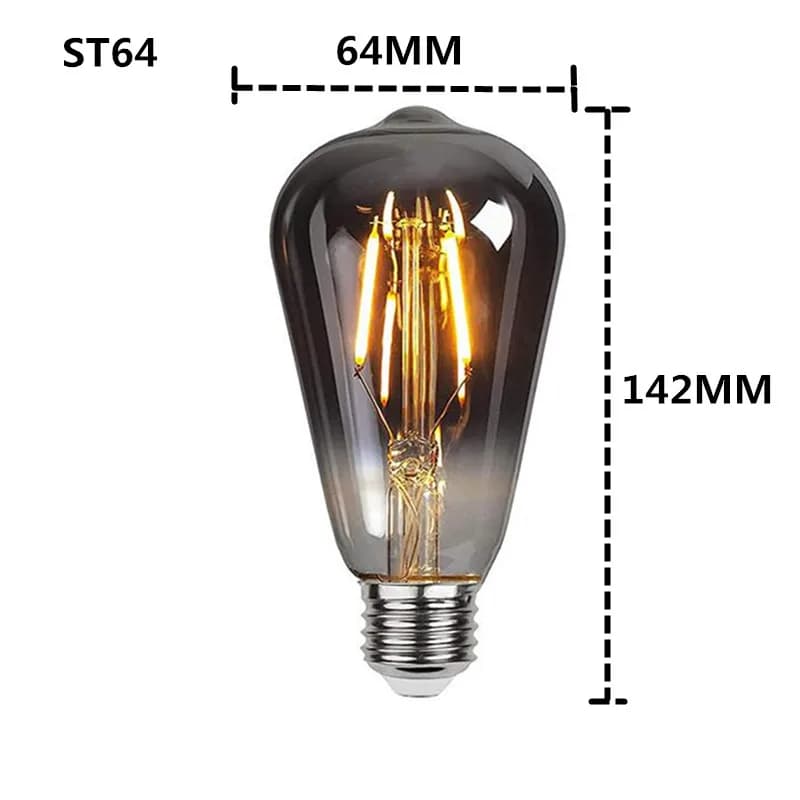 LED ST64 gris fumé E27 4W 6W 220V 110V, variable 2700K, ampoule à Filament GSpiral chaud, éclairage 