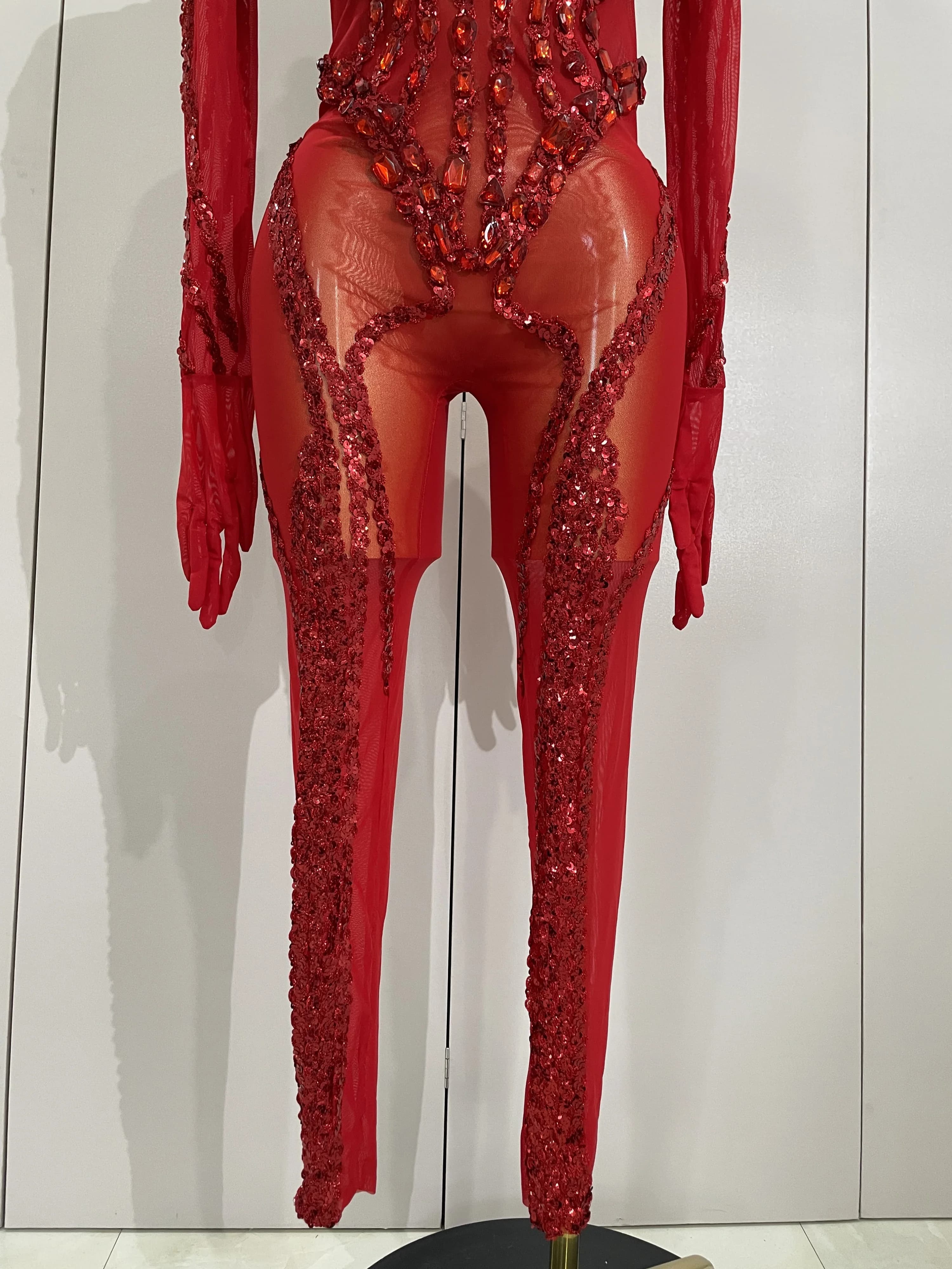 Combinaison de luxe transparente en maille transparente pour femmes, diamants scintillants et paille