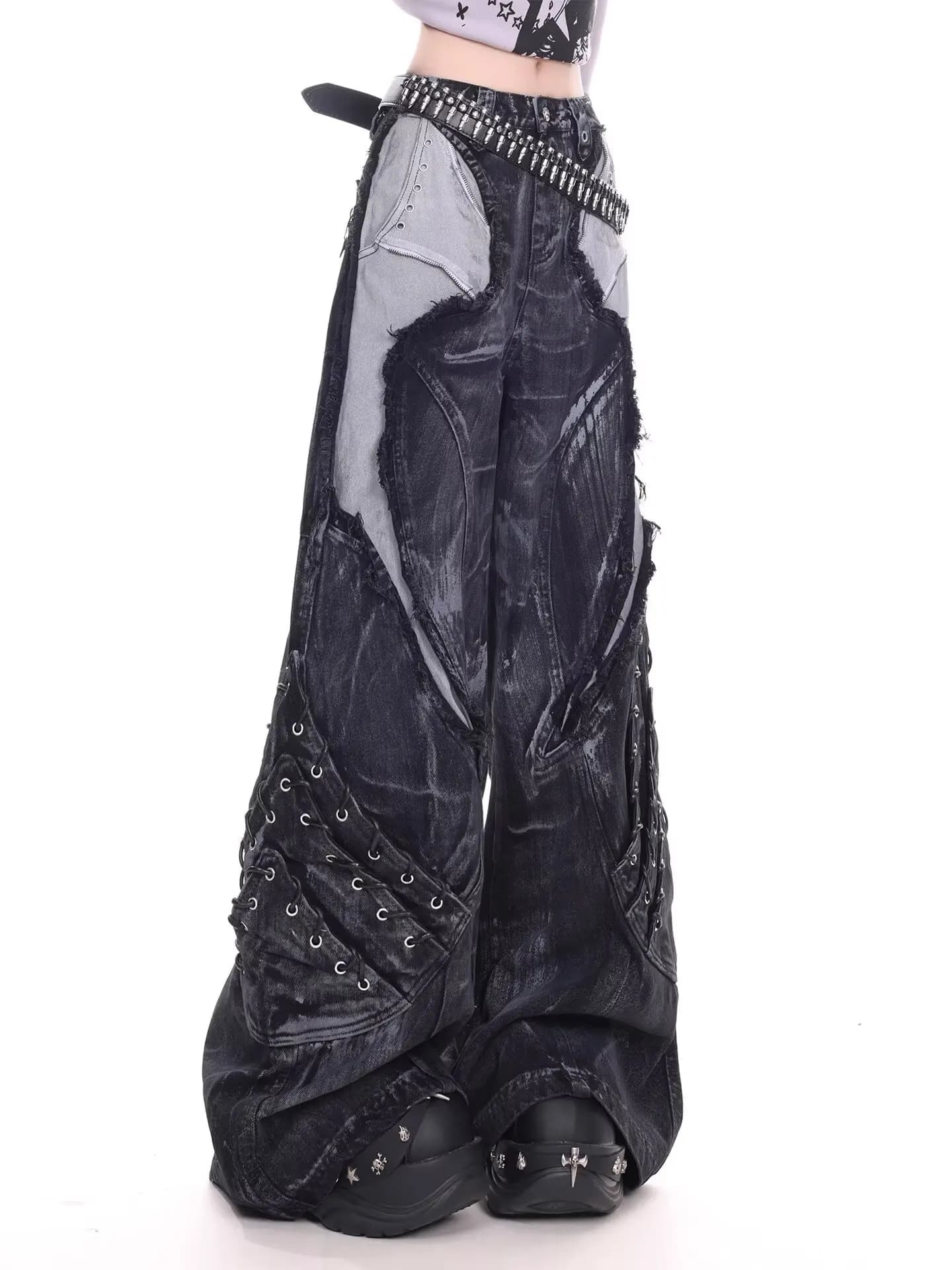 Jean de travail à motif serpent camouflage rétro américain pour filles de rue, hip-hop, ample, jambe