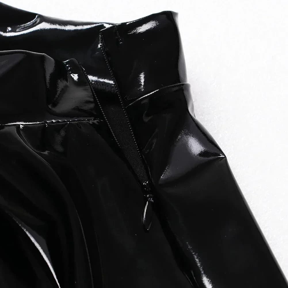 Mini-jupe évasée en cuir verni brillant pour femmes, jupe trapèze de danse, Clubwear, Costume de Cos
