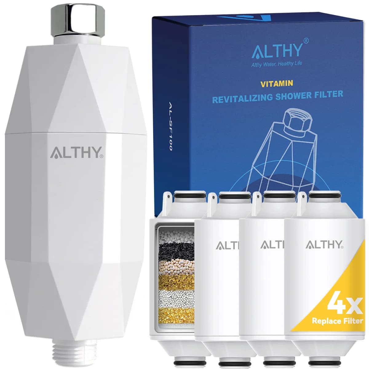 ALTHY Filtre à eau de douche revitalisant à la vitamine C - Réduit le chlore et les métaux lourds - 