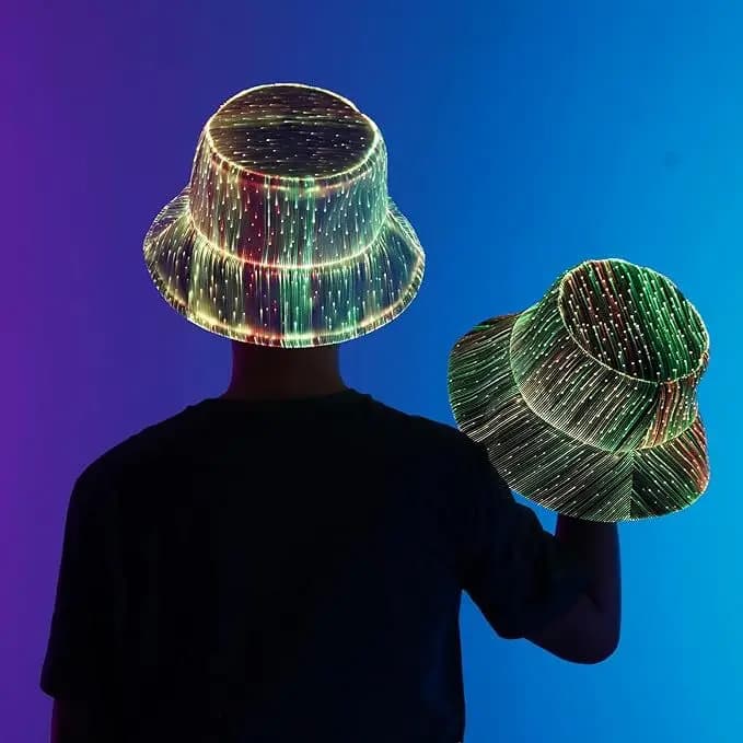Chapeau lumineux Led multicolore à la mode, chapeau seau lumineux Cyberpunk en Fiber optique