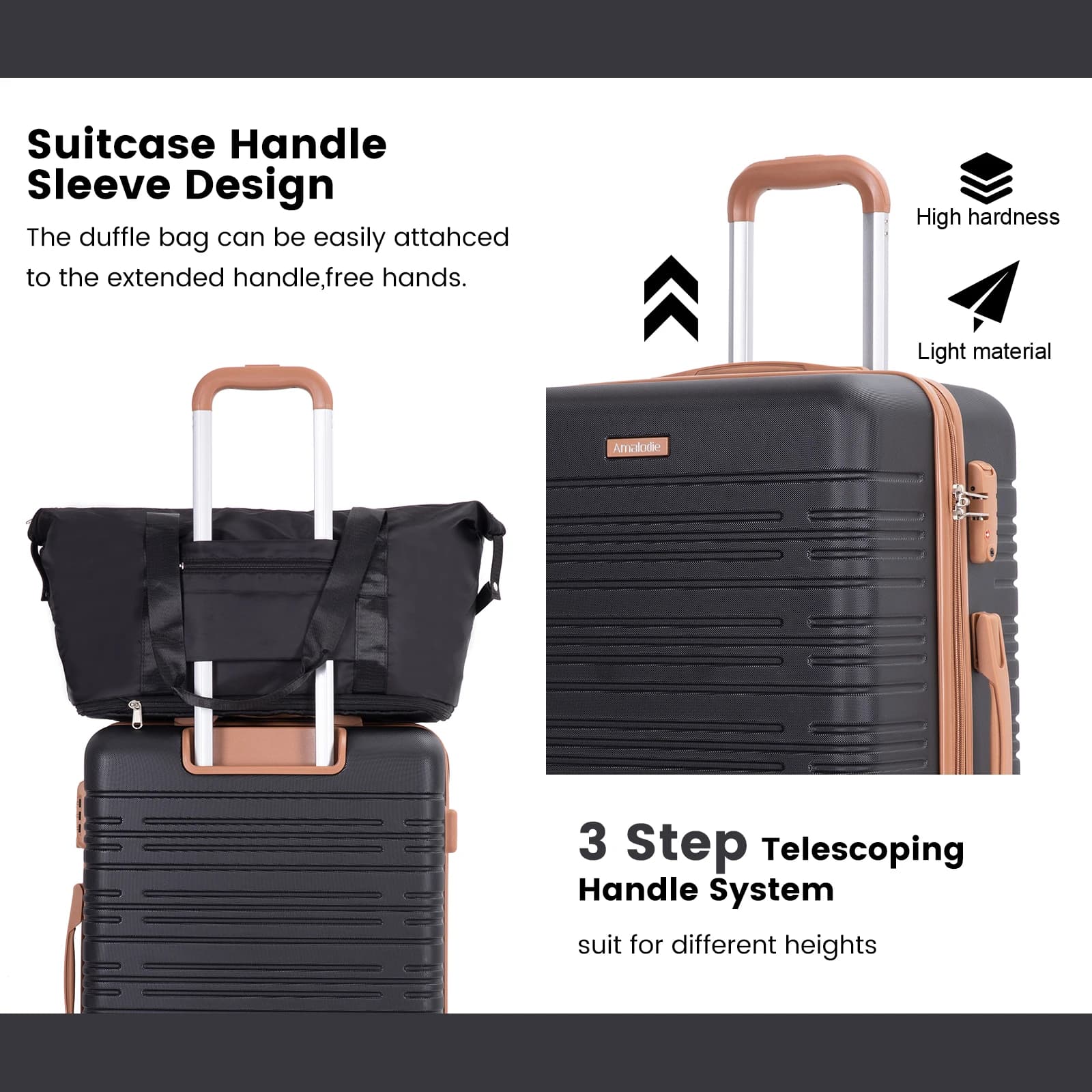 Ensemble de bagages 4 pièces, valises avec doubles roulettes pivotantes et serrure TSA, ensemble de 