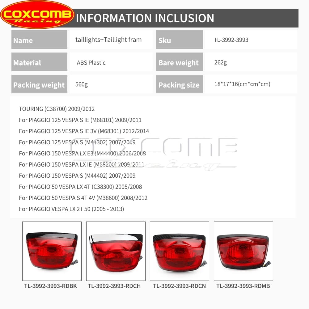 Feu arrière de Scooter pour LX 50 125 150 S50 S125 S150 LXV, clignotant avant et arrière, indicateur