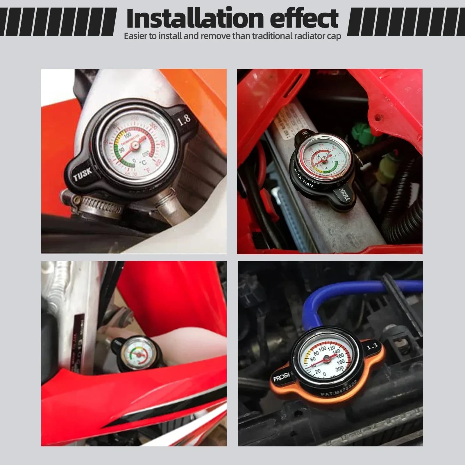 Bouchon de radiateur haute pression 1.8 Bar, 25.6psi, avec jauge de température, pour Honda, Yamaha,