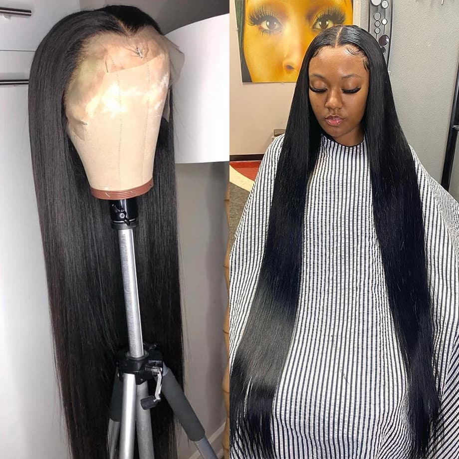 40 42 pouces droite dentelle avant perruques cheveux humains 360 pleine dentelle perruques pour les 