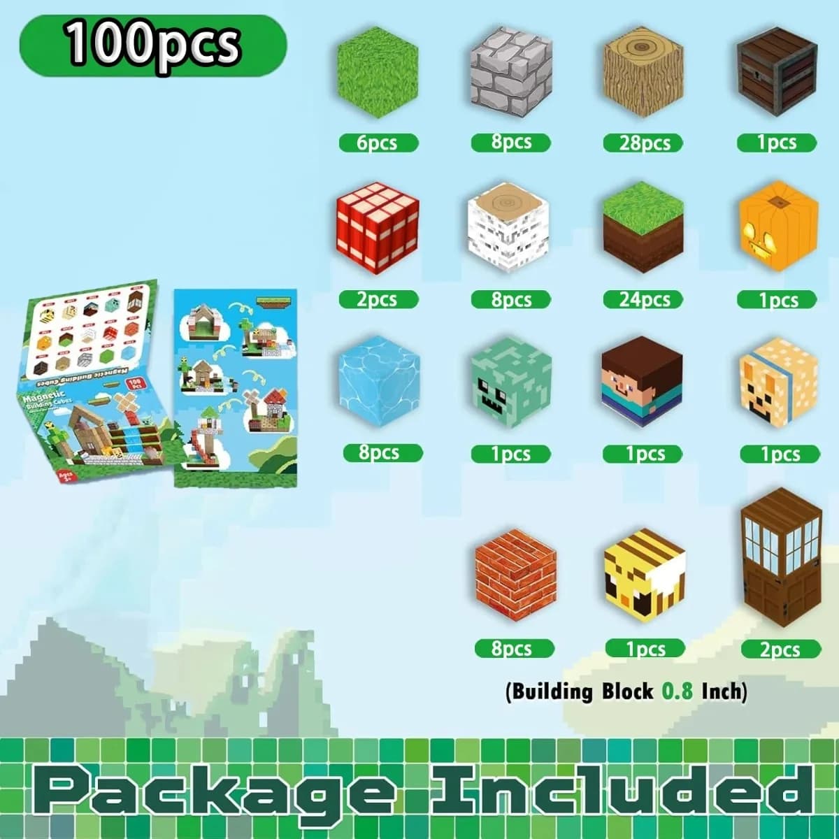 Blocs de construction magnétiques Mine World, ensemble de jouets en briques de forêt magnétiques, jo