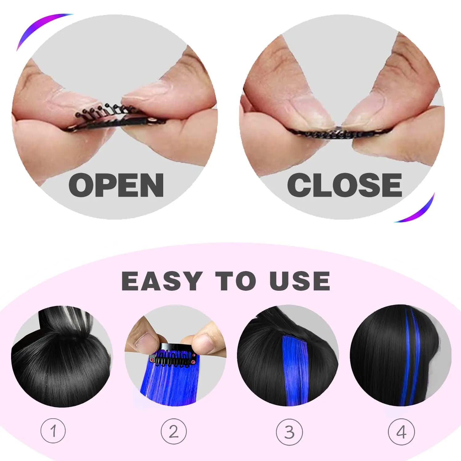 Extensions de cheveux synthétiques lisses multicolores, 10 pièces, reflets de fête, Clip en cadeau d