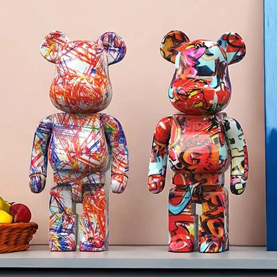 Figurine ours Graffiti 27cm/10 pouces, décoration de maison, ornement abstrait Animal, pot d'argent,