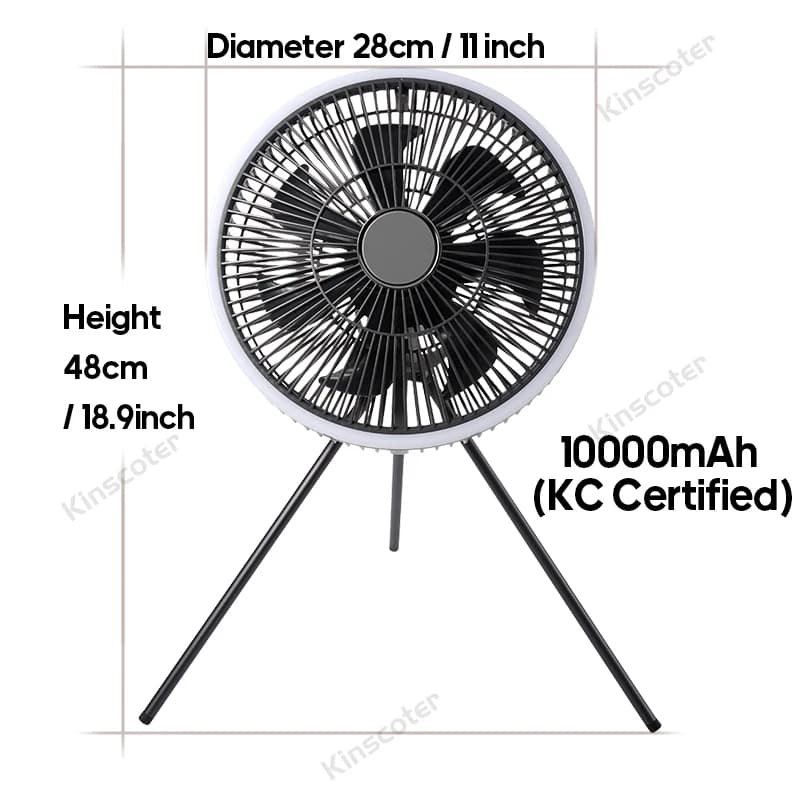 KINSCOTER Ventilateur de camping en plein air 10000 mAh, grand ventilateur de plafond de 11 pouces a