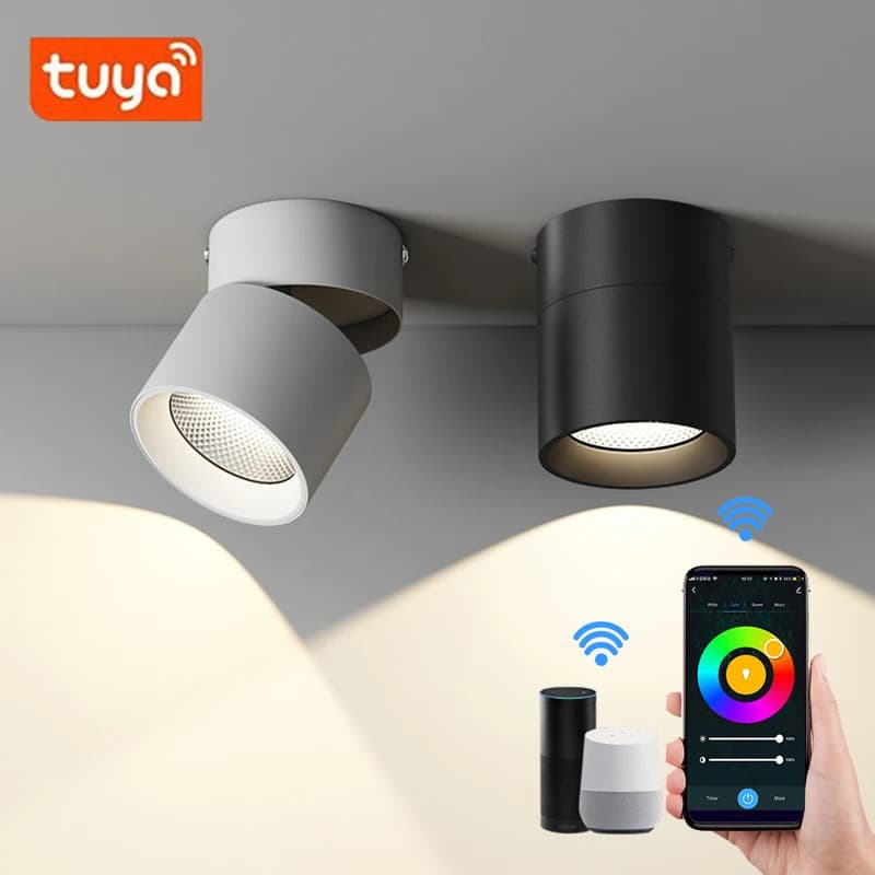 Spot de plafond LED COB réglable à 360 °, Smart RGBCCT, Downlight ,Stepless Dimmable, nous-mêmes ave