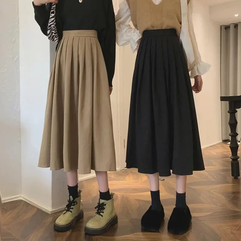 Xpqbb-Jupe Mi-Longue en Velours Côtelé pour Femme, Taille Haute, Style Collège, Plissée A-Line, Auto