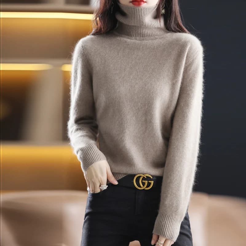 Pull à col haut pour femme, pull en cachemire de vison pur, tricoté, doux, à la mode, vêtements chau