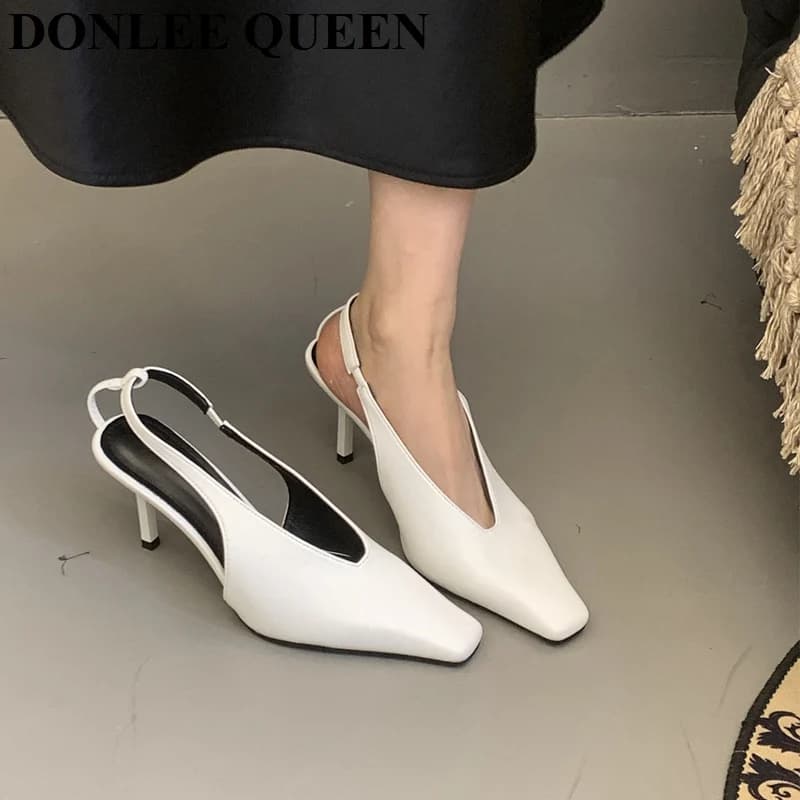 Sandales de printemps à talons hauts et fins pour femmes, escarpins à bout carré, chaussures peu pro