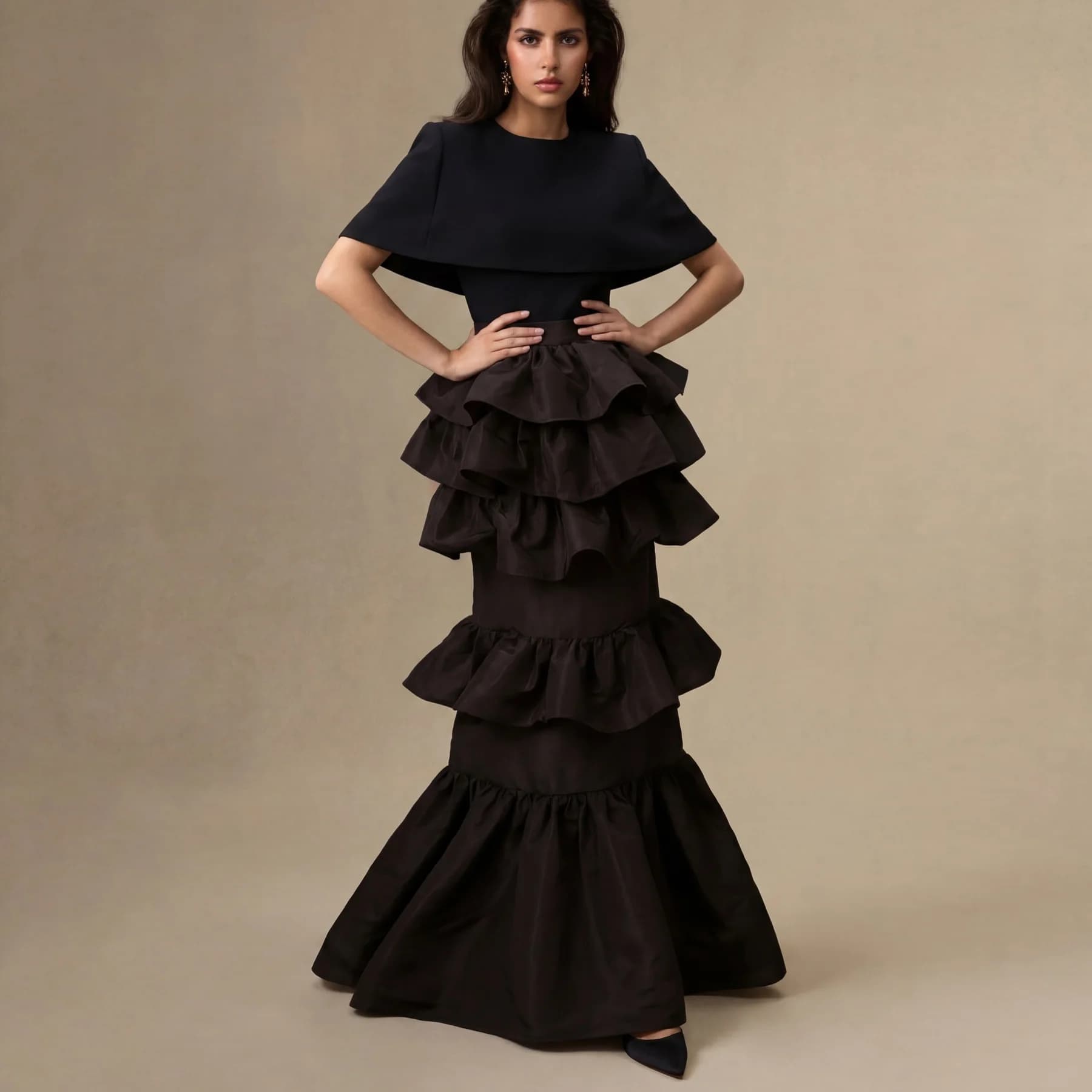 Nouvelle Arrivée Jupe Sirène Noire à Volants Superposés pour Femme Taille Haute 2026 Jupe Longue For