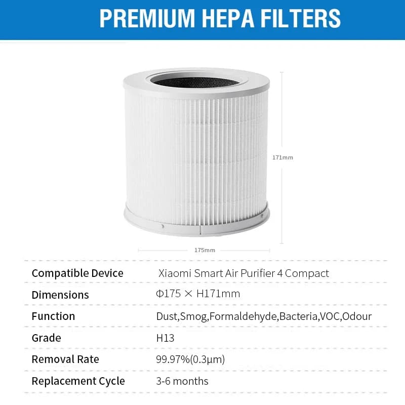 Filtre purificateur d'air pour purificateur d'air intelligent Xiaomi 4 filtre Hepa Compact PM2.5 pou