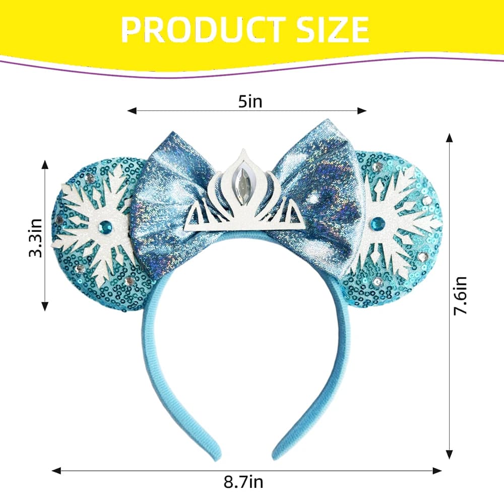 Bandeau d'oreille Elsa Mickey Mouse la reine des neiges, cerceaux pour cheveux avec nœud violet scin