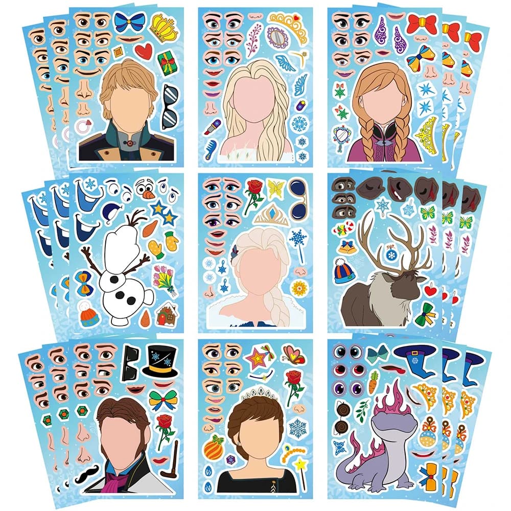 Autocollants Disney Frozen Anime Puzzle pour enfants, jeu de dessin animé, assemblage de décalcomani