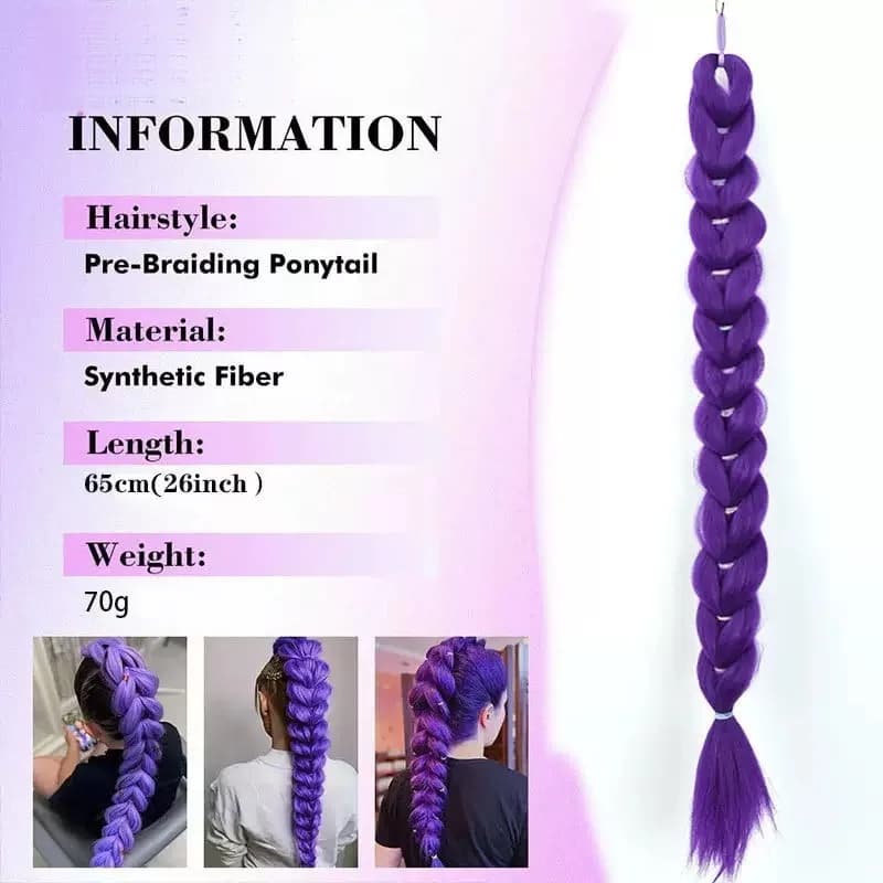 Extensions de cheveux synthétiques violets pré-tressés de 26 pouces avec élastique, pour costumes d'