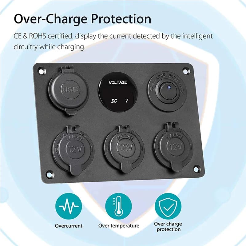 Prise de courant multipanneau Laguna, allume-cigare, chargeur USB, voltmètre LED, interrupteur inter