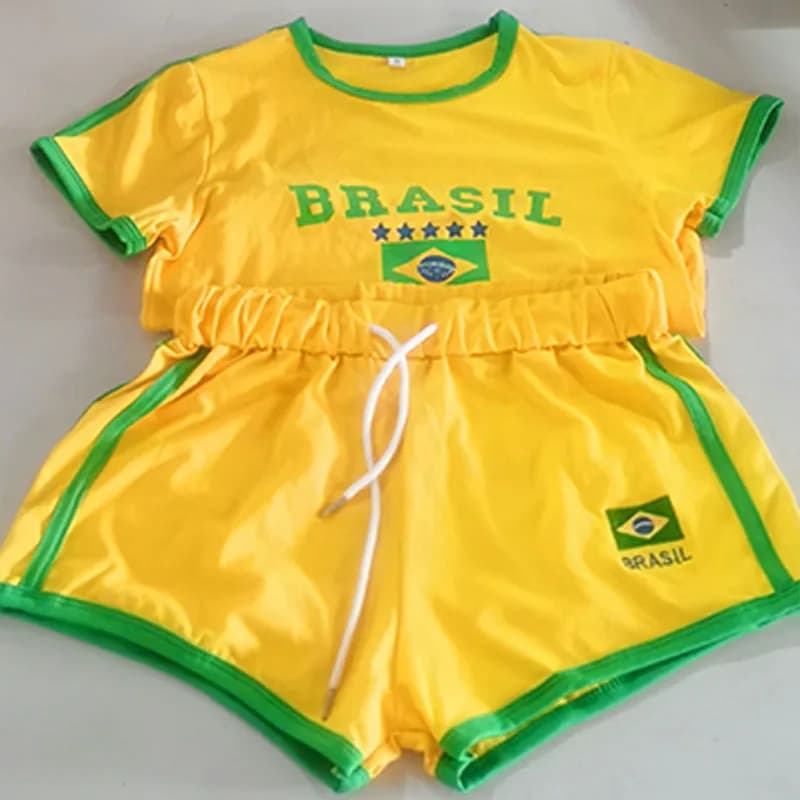 Vêtements d'été pour femmes, T-Shirt à manches courtes + Short à cordon de serrage, costume 2 pièces