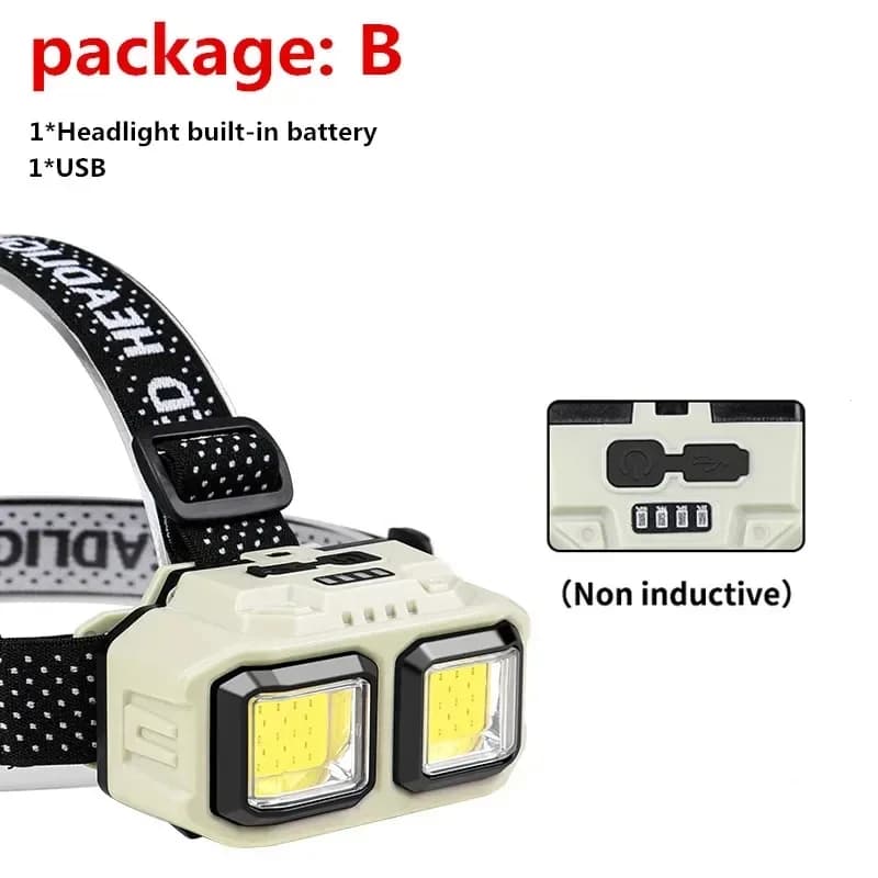 COB capteur phare LED lampe frontale Camping pêche minière lampe torche lampe de poche étanche phare