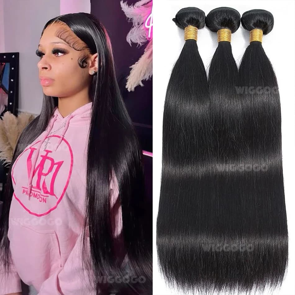Extensions de cheveux humains vierges lisses et naturels, non traités, en lots de 1/3/4 pièces, 26, 