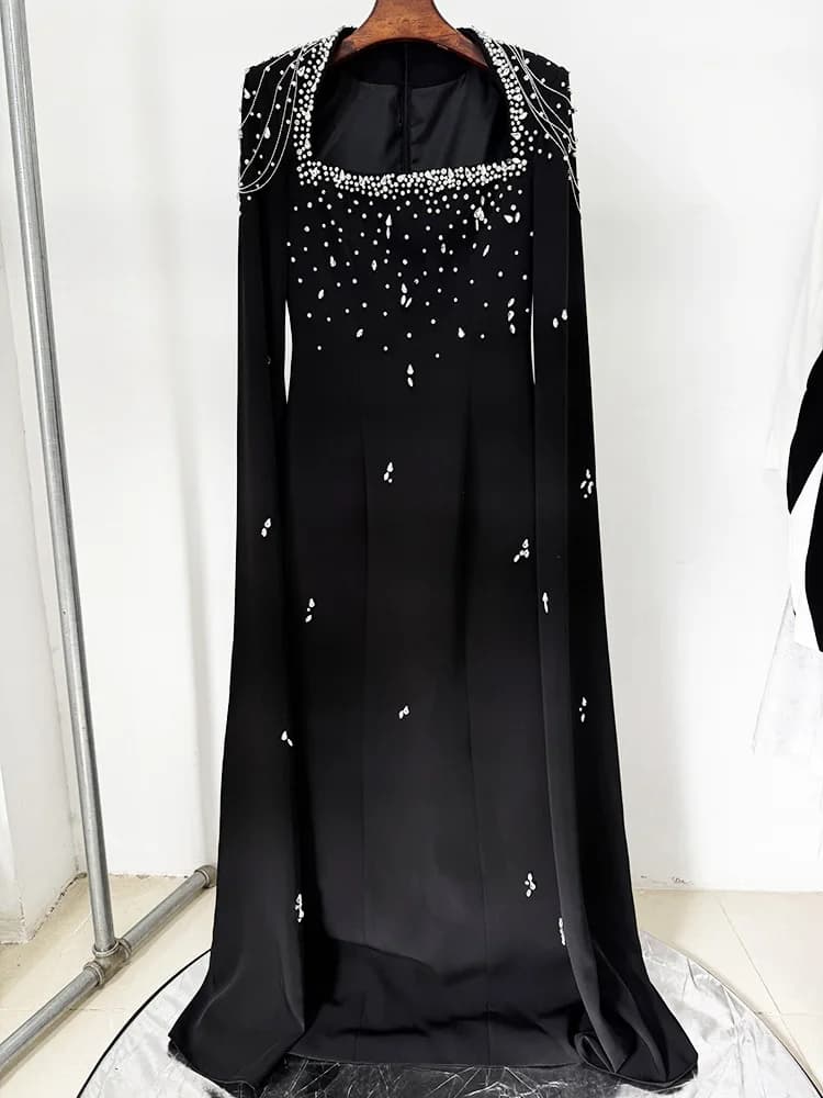 HIGH STREET Nouveauté 2026 Robe longue maxi de créateur pour femme, ornée de diamants et de chaînes,