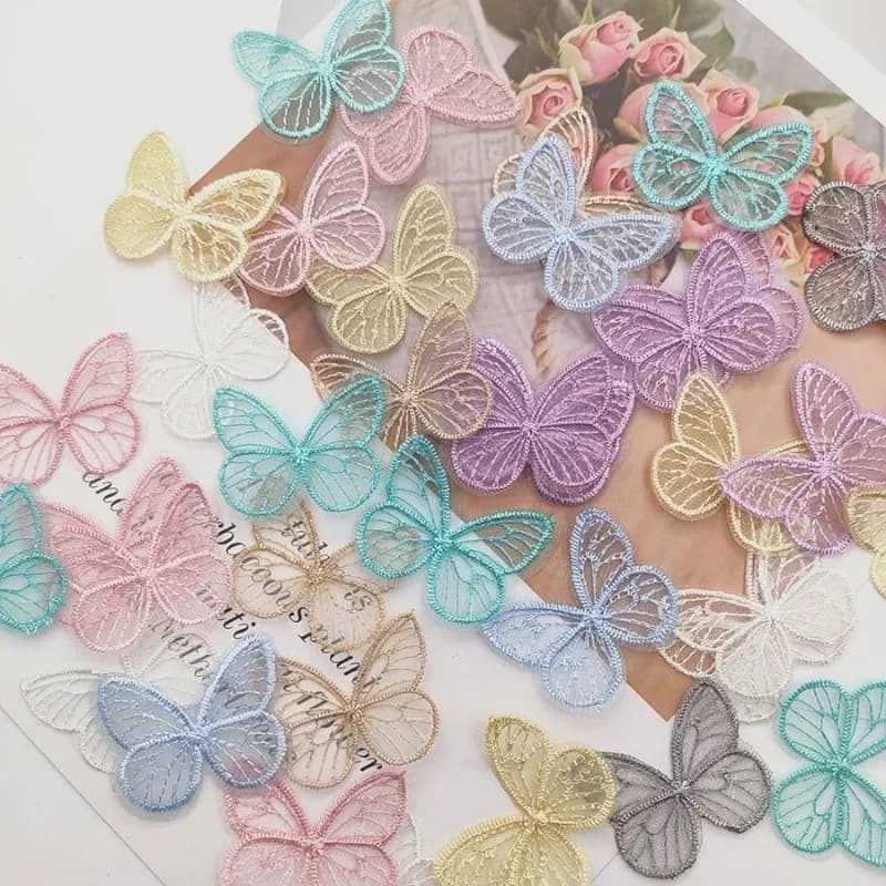 Patchs en tissu papillon en maille brodée 4.5x3.5cm, 20 pièces/lot, Appliques pour vêtements, fourni