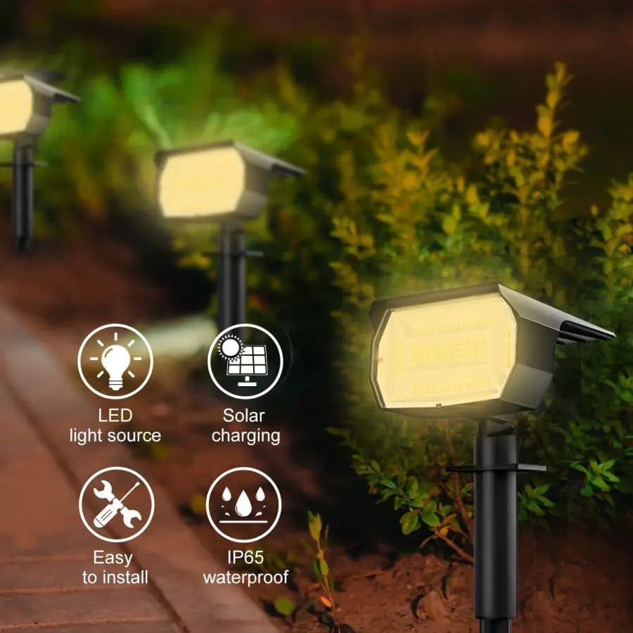 1/2/4 pièces Spot solaire 68/72 LED jardin extérieur solaire paysage projecteurs étanche 3 Modes app