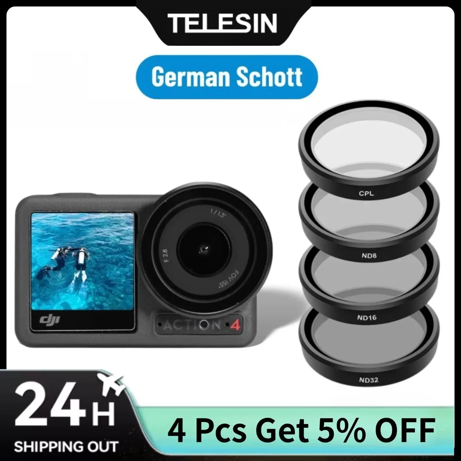 TELESIN allemand Schott CPL et ND 8 16 32 jeu de filtres d'objectif pour DJI OSMO Action 5 Pro 4 3 a