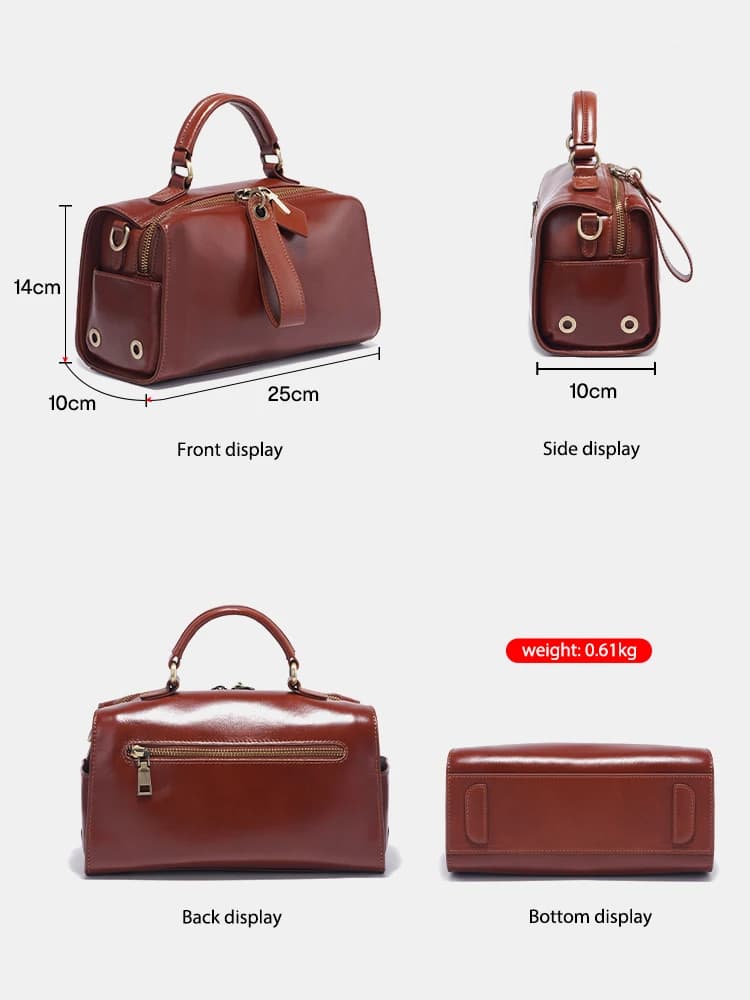Sac à bandoulière en cuir ciré Zency pour femmes, sac à main avec deux longues sangles
