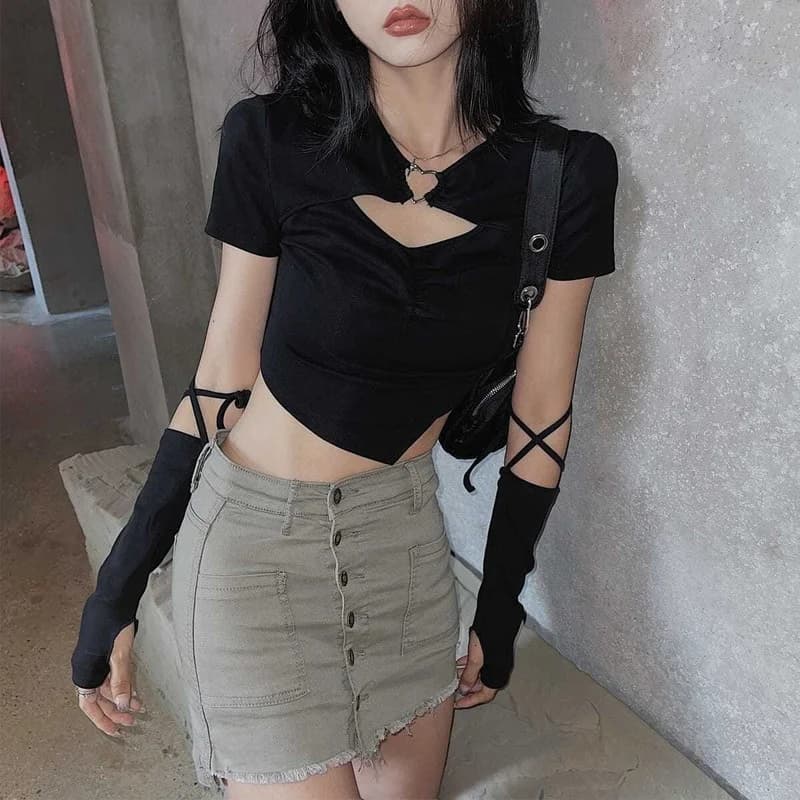 T-shirt à manches courtes pour femmes, haut court au-dessus du nombril, design mince, All-Match, Hig