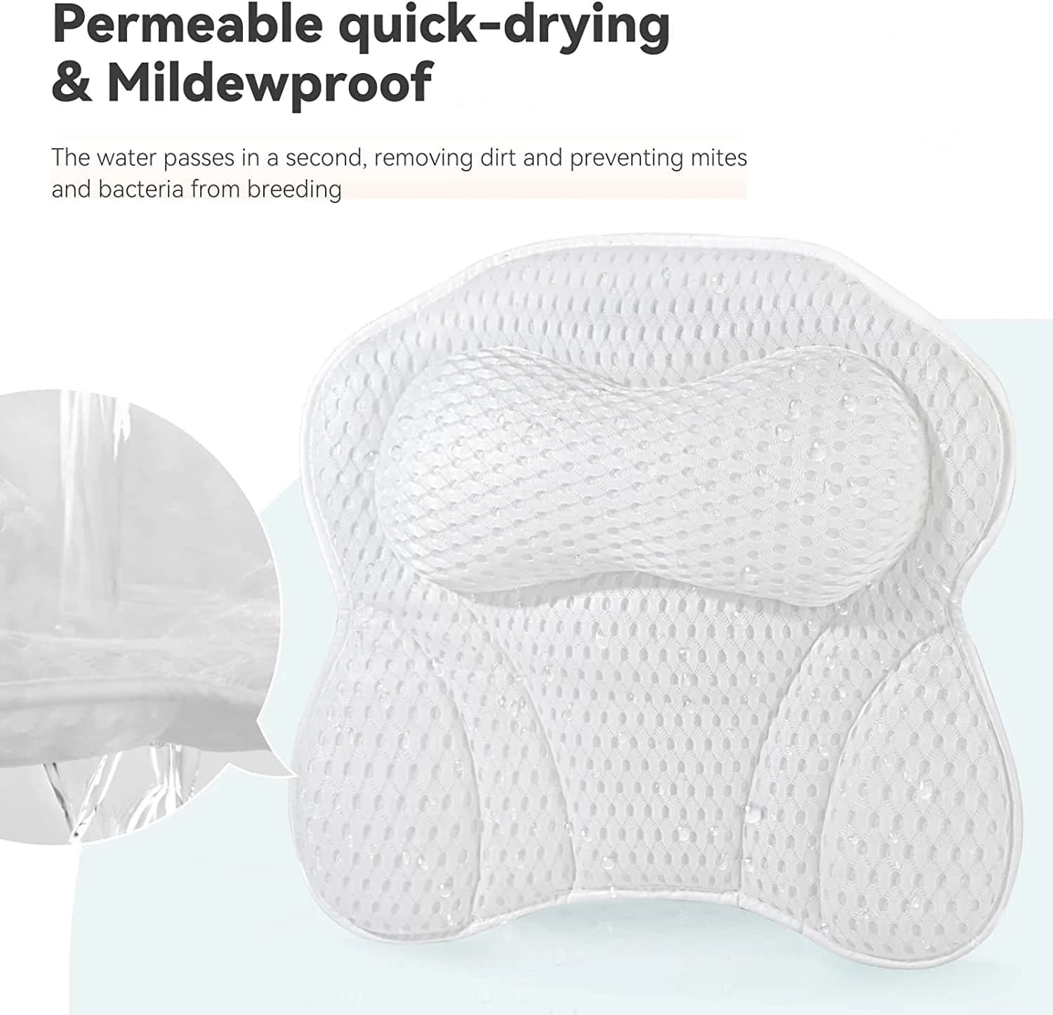 Oreiller de baignoire pour baignoire, oreiller de bain pour soutien du cou et du dos avec ventouses 