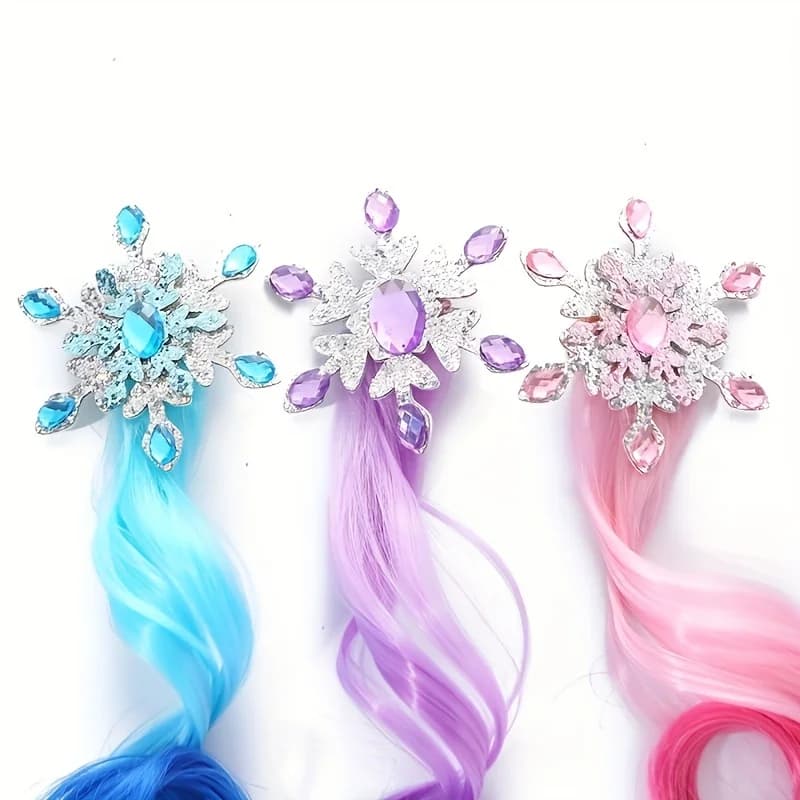 Perruque colorée pour enfants, pinces à cheveux, reine des neiges, cheveux longs bouclés dégradés su