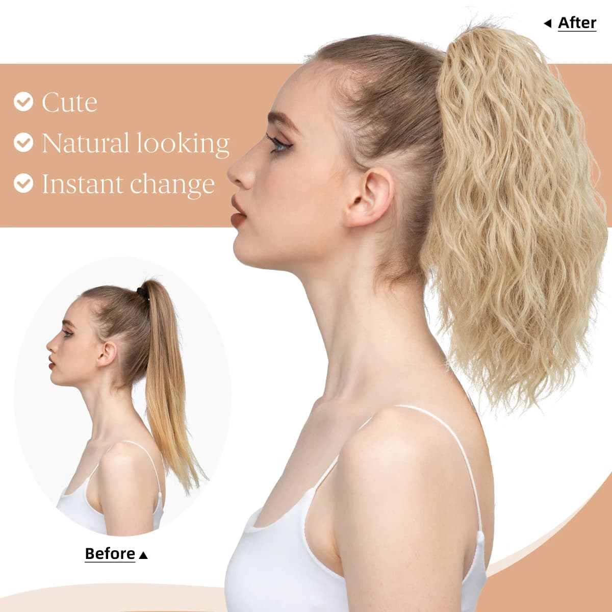 Pince à griffe bouclée synthétique en queue de cheval Blonde brun postiche courte 13 "faux cheveux f