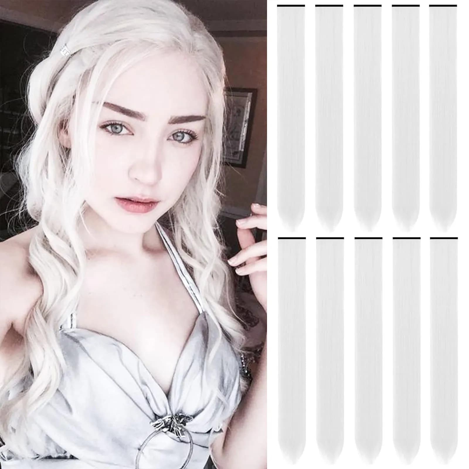 Extensions de cheveux synthétiques colorées à clips, 10 pièces, postiche longue et lisse pour enfant