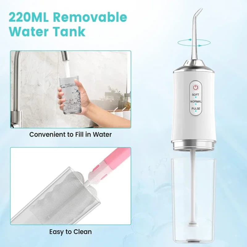Irrigateur buccal Portable, fil dentaire à Jet d'eau, Rechargeable par USB, cure-dents, 4 pointes de