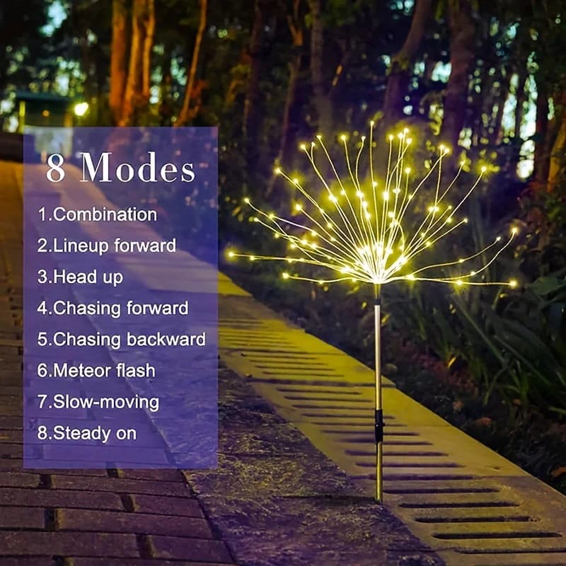 1 paquet de lumière solaire de pelouse de feu d'artifice extérieur, lumières féeriques de fleur de j