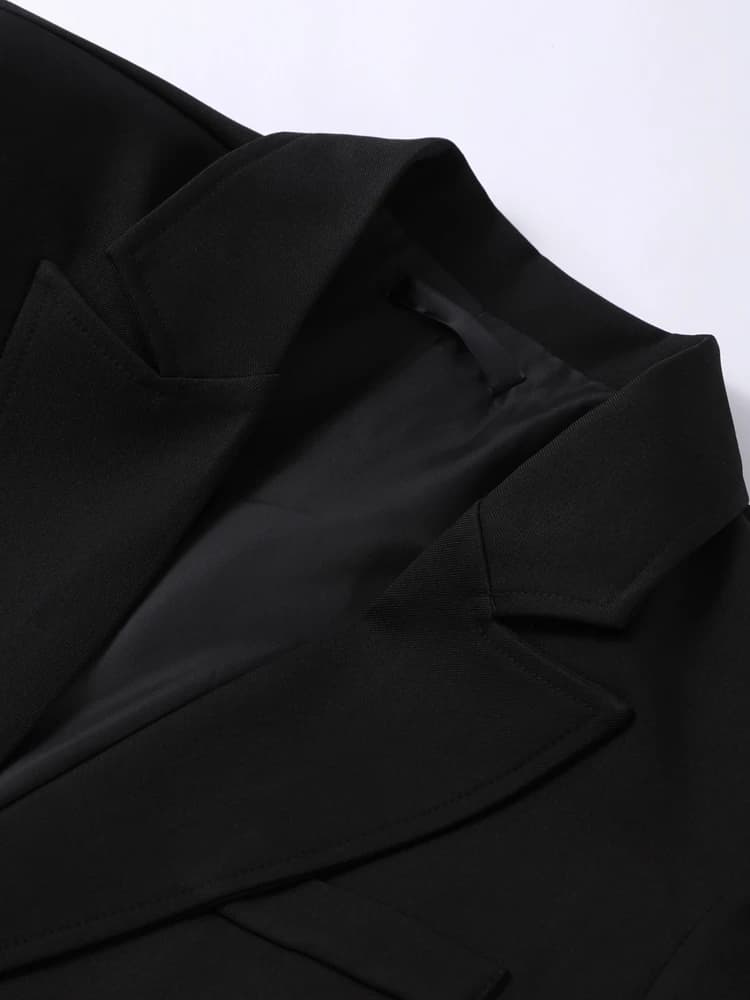 Blazer long noir pour femme, style bureau, manches longues, col rabattu, tunique, simple boutonnage,