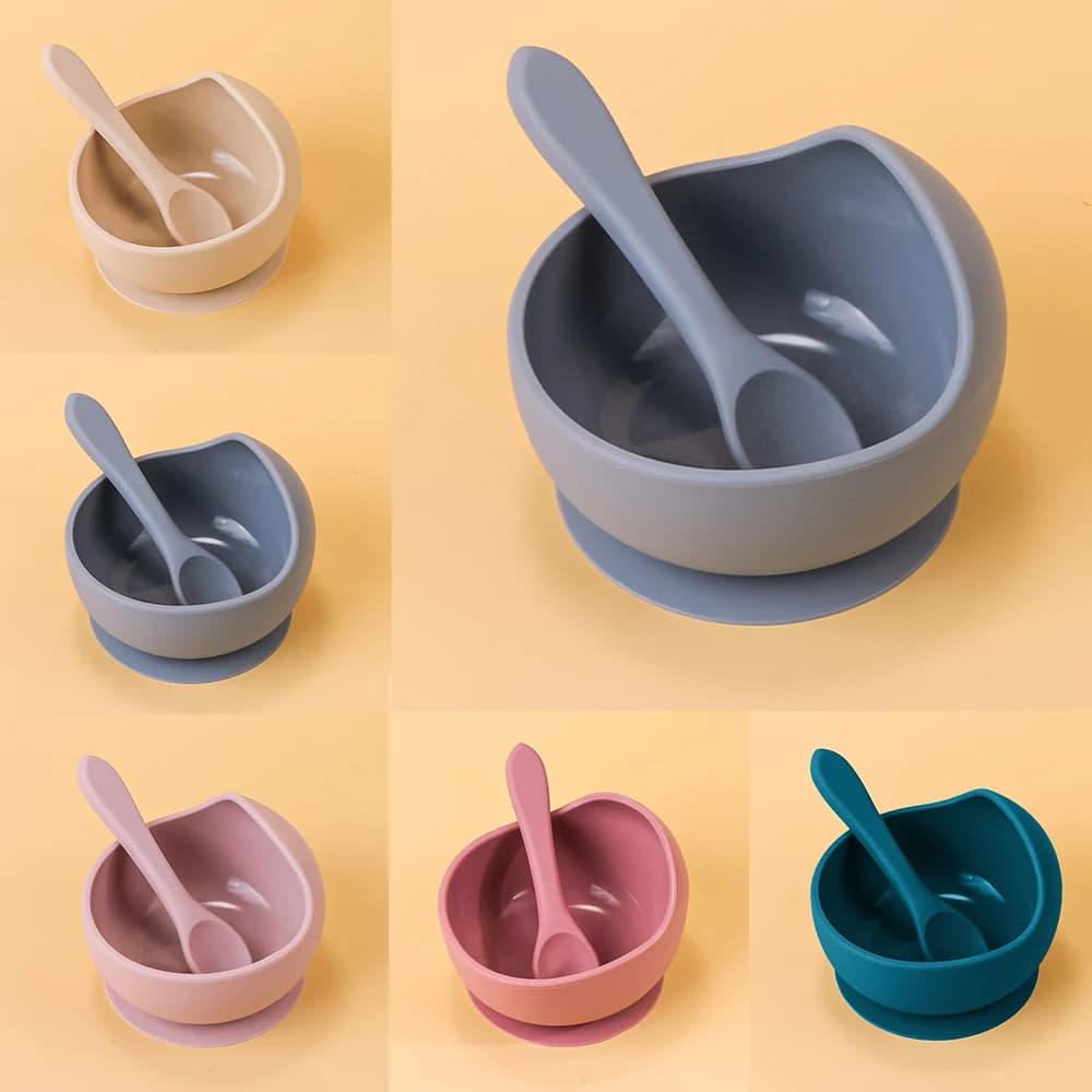 Bol à ventouse en Silicone, vaisselle d'alimentation pour nourrissons et jeunes, apprendre à manger 